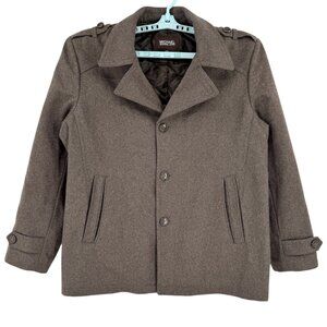 Michael Kors Men's Brown Wool Blend Lined Coat Peacoat Size L Single Breasted